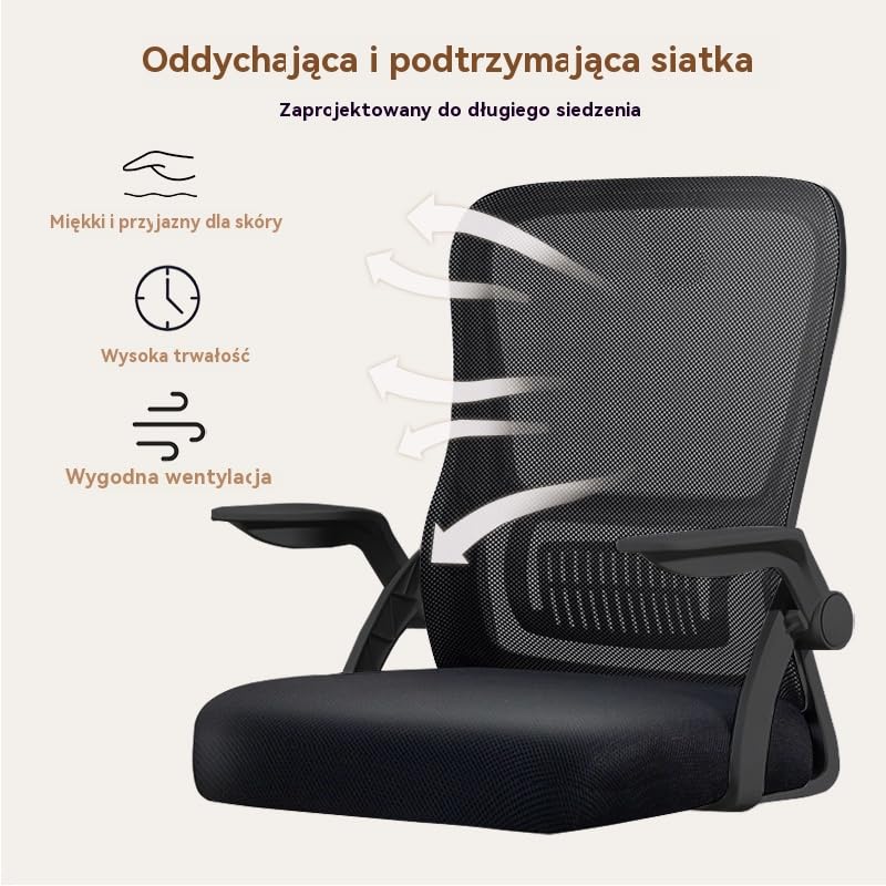 Krzesło Biurowe,Ergonomiczne Obrotowe Krzesło z Oddychającej Siatki z Podnoszonymi Podłokietnikami i Wsparciem Lędźwiowym do Komputera - Domowe Biuro(Czarny)