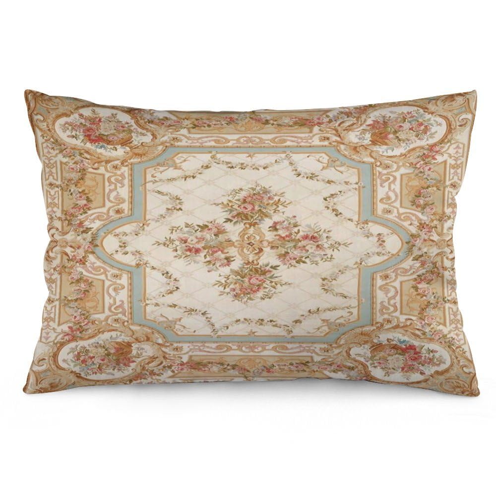 Skasueko Antique Rose Floral French Aubusson Rug Throw Pillow Case Square Cozy Pillow Cover Home Decor for Living Room Sofa Car Cushion 12''X 20''