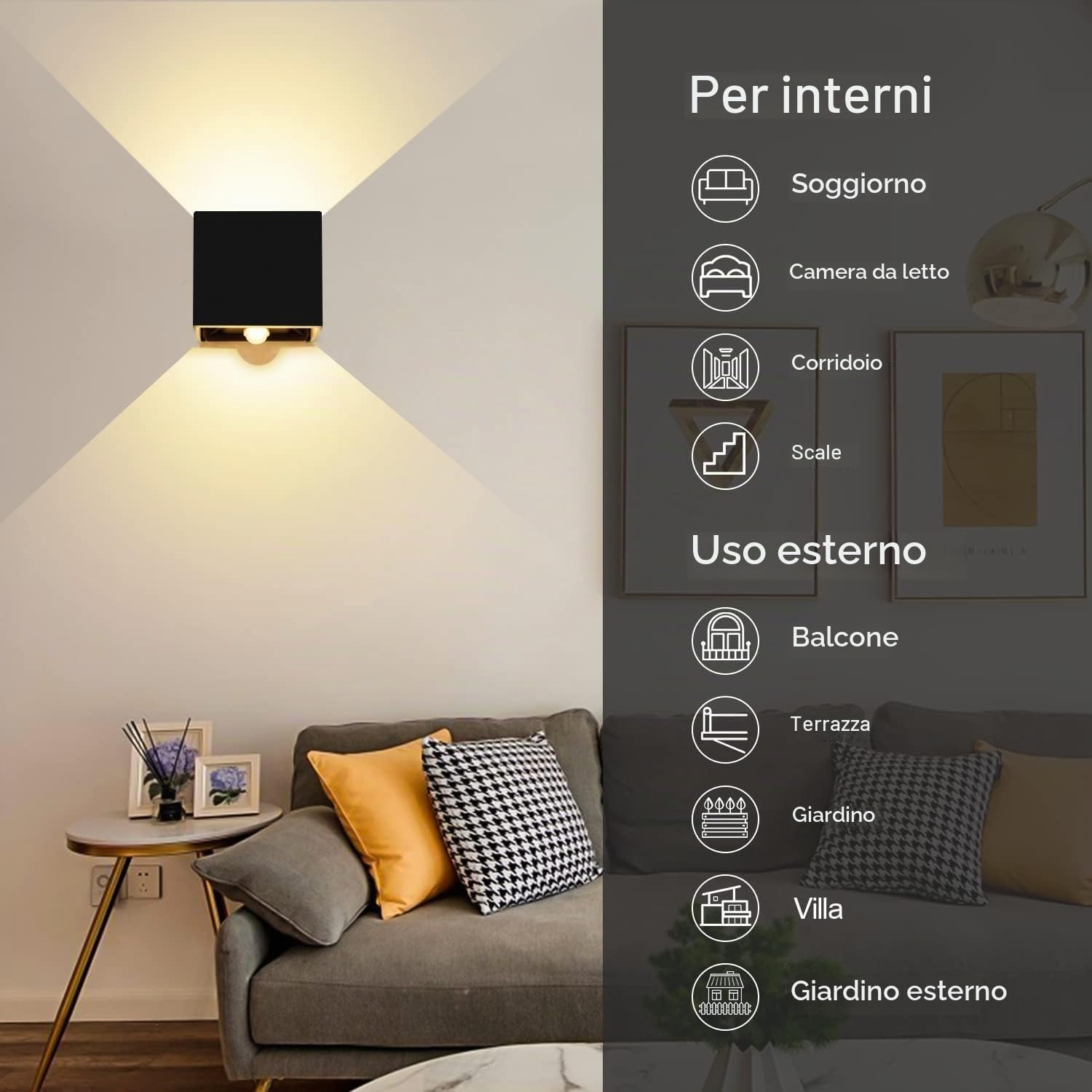 ledmo 4 Pezzi 20W Applique LED con Sensore 3000K IP65 Nero Interno/Esterno