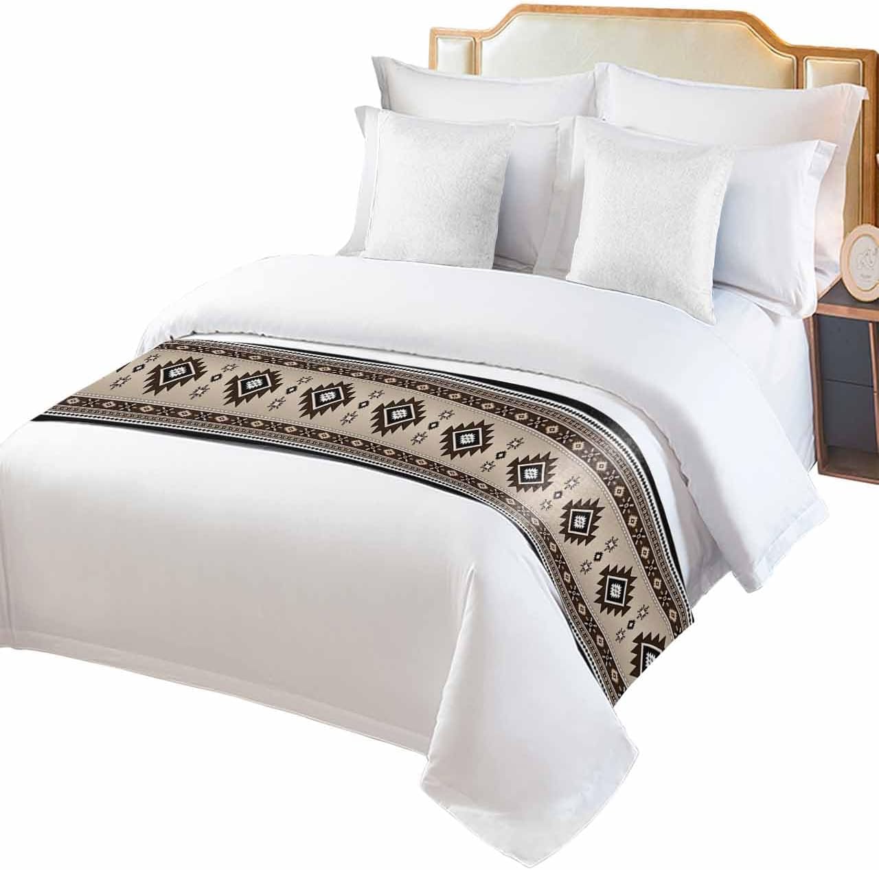 Grey Black White Geometric Pattern Bed Runners for Bedroom Hotel,Decorative Bedding Scarf Vintage Seamless Ethnic Theme Bed End Blanket Bedding Runner Scarves for Queen Size Bed,94x20in