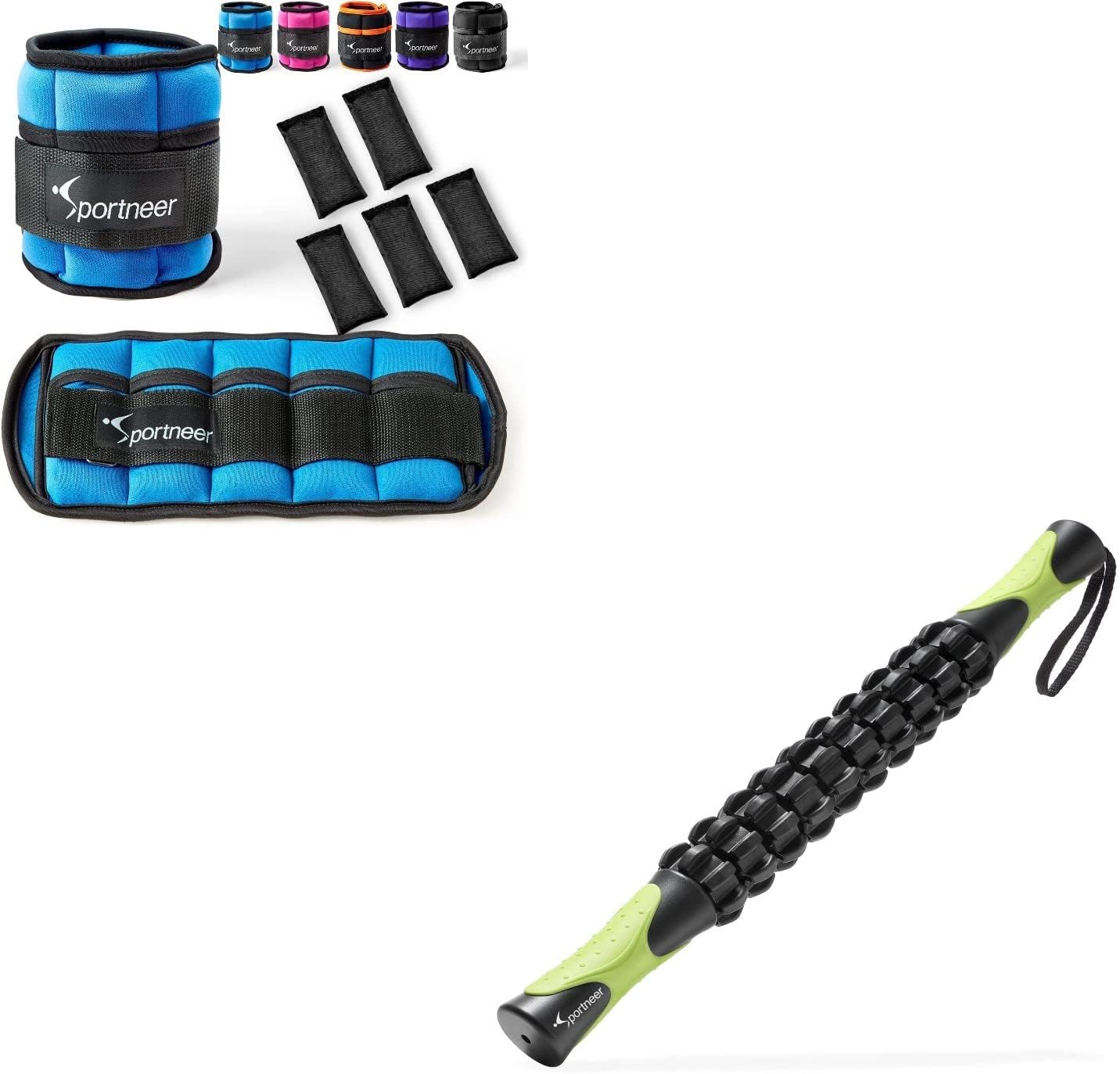 Sportneer Adjustable Ankle Weights+Muscle Roller Massage Stick for Athletes