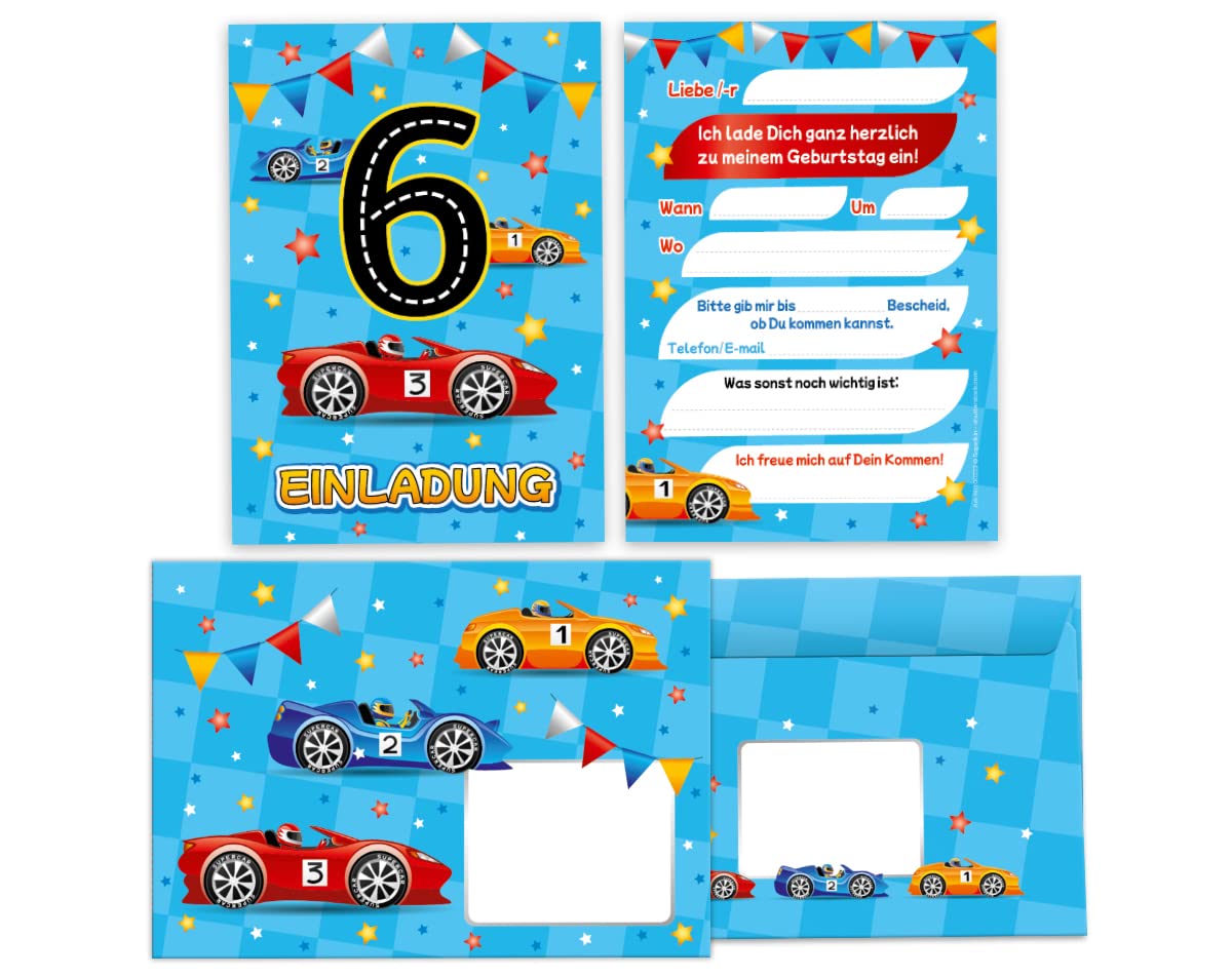 12 biglietti di invito per 6° compleanno per bambini, sesto compleanno, per ragazzi e ragazze, con 12 buste, 12 buste, 12 pezzi, 12 adesivi, 12 segnalibri