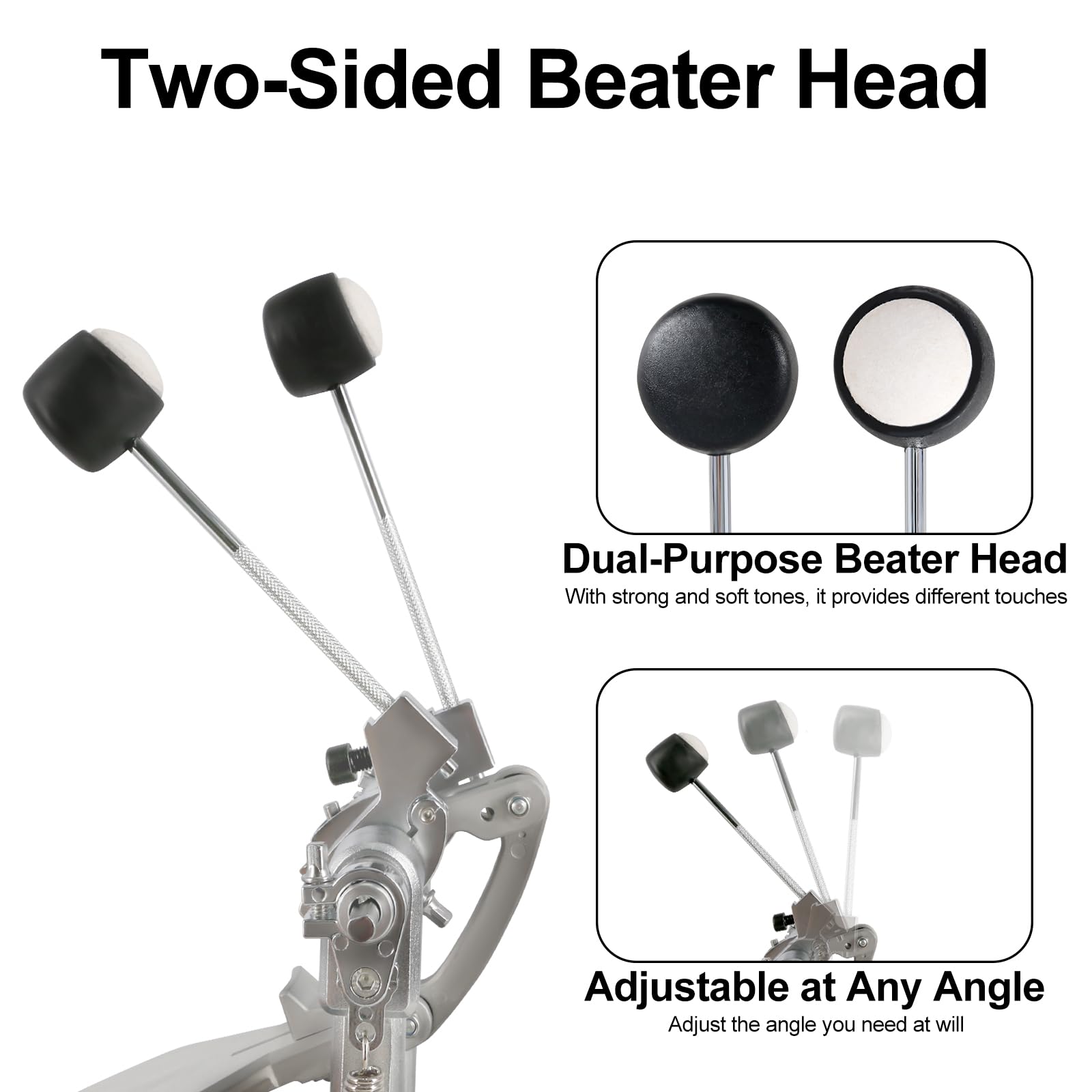 Pedales de bombo doble de accionamiento directo, pedal de bombo con batidor de dos caras, placa antideslizante, juego de pedal de doble patada para batería y batería electrónica para principiantes