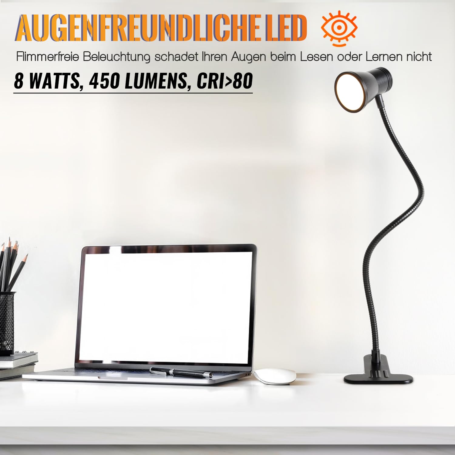 Lepro LED Clip-on Desk Lamp, Dimmable USB Reading Light With Clamp, 3 Color Modes, 10 Brightness Levels, For Home, Office, Dorm, Nail Table - View #9