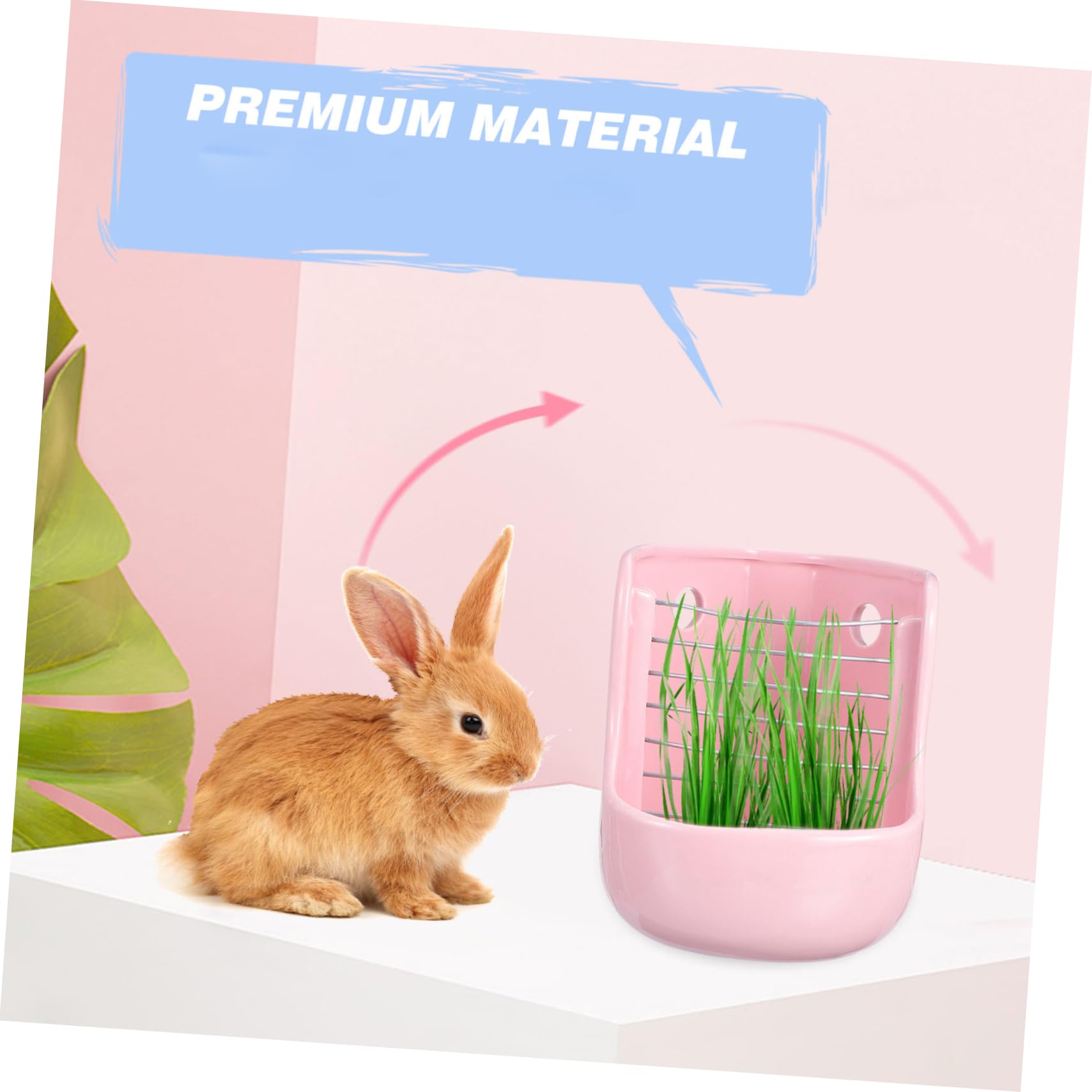 Mangiatoia per Piccoli Animali in Ceramica Rosa, Supporto Fisso | Conigli e Cavie, Superficie Liscia, Installazione Semplice, Uso per Cibo e Fieno