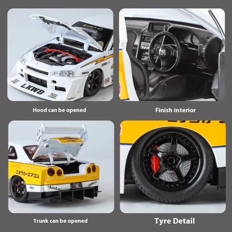 Image of Alokik Enterprise Compatible for 1:24 Skyline GTR S15 Modifiers Toy Car Model, Diecast Collectible Pull Back Model Car with Sound and Light, Toy Gift Vehicles for Adults Kids Boys Girls【White】