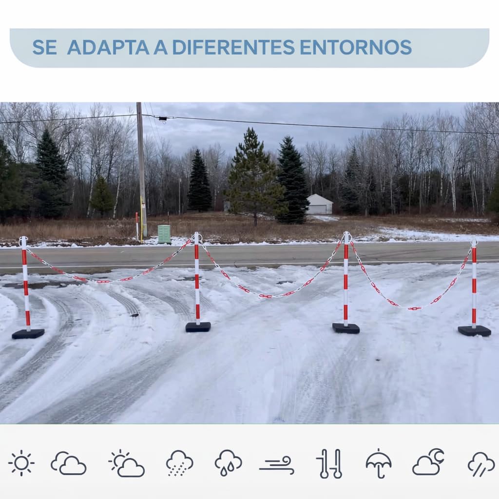 [ 4 piezas] Poste delimitador de tráfico 40 "/100 cm, poste de barrera con cadena atada de 20 FT/600 cm y base rellenable de arena y agua para estacionamiento, construcción de carreteras