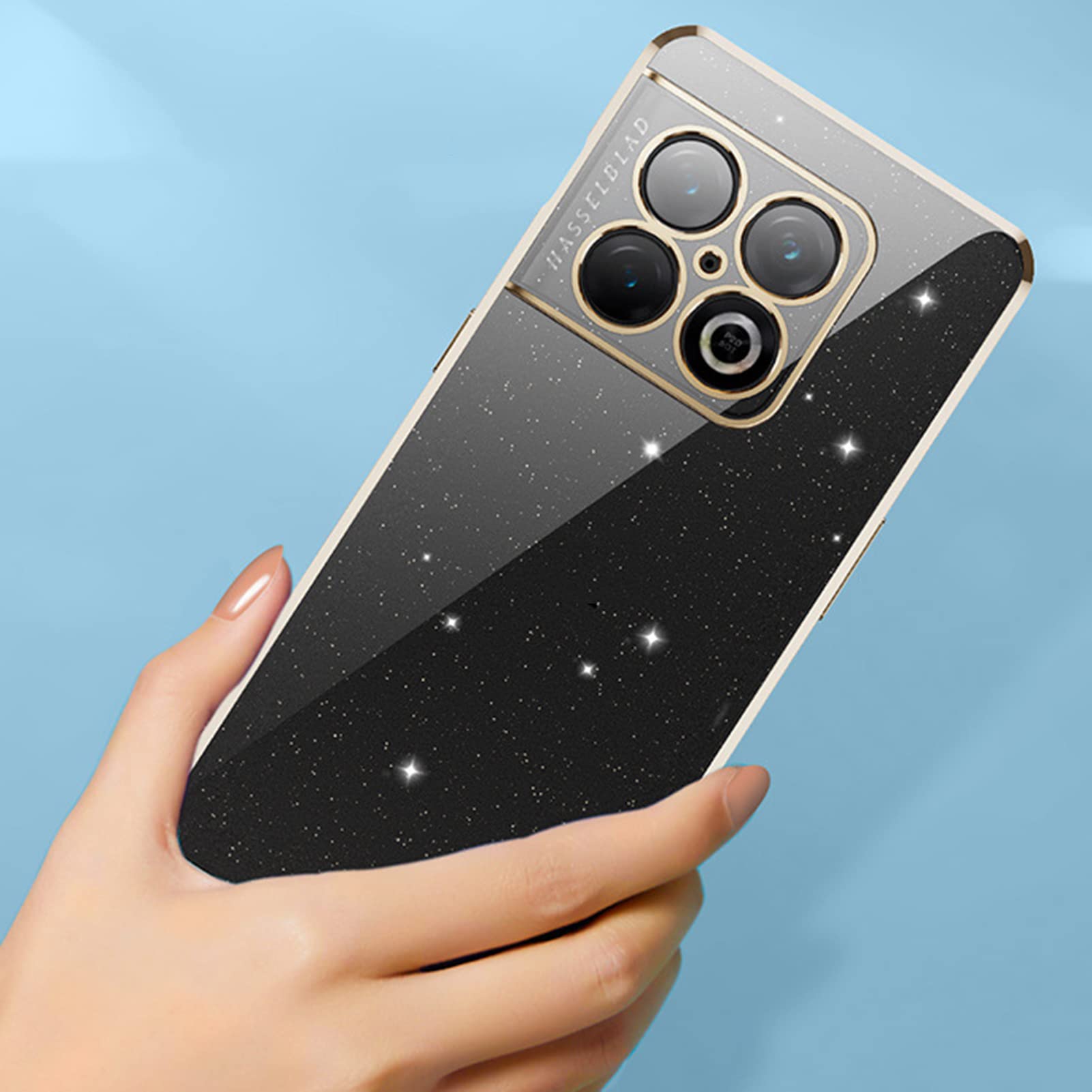 Custodia per OnePlus 10 PRO 5G, Brillante Case Trasparente con Funzione Anti-Ingiallimento Cover Slim TPU Silicone Custodia Resistente Smartphone Case,d'oro
