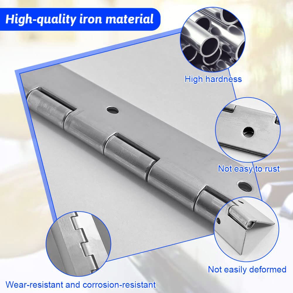 Charnière Piano 30cm En Acier Inoxydable - 2Pcs Heavy Duty Poli Avec Trous Pour Boîte De Rangement, Armoires, Bateaux - Vis Incluses (Argent