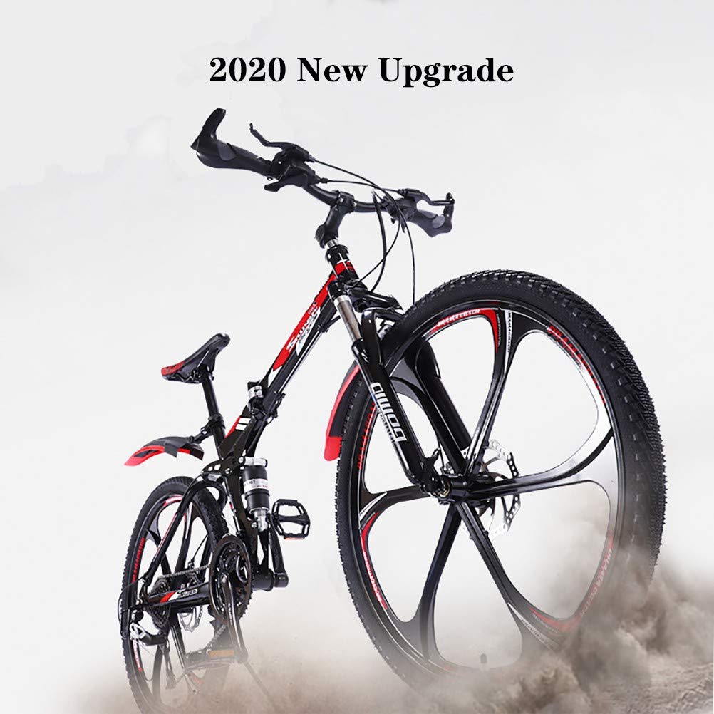 Pliable Vélos de Montagne,26Inch 21 Vitesses Léger Adulte Folding Bike avec Double Frein à Disque,Cadre en Acier Carbone VTT Vélos pour Homme et Femme