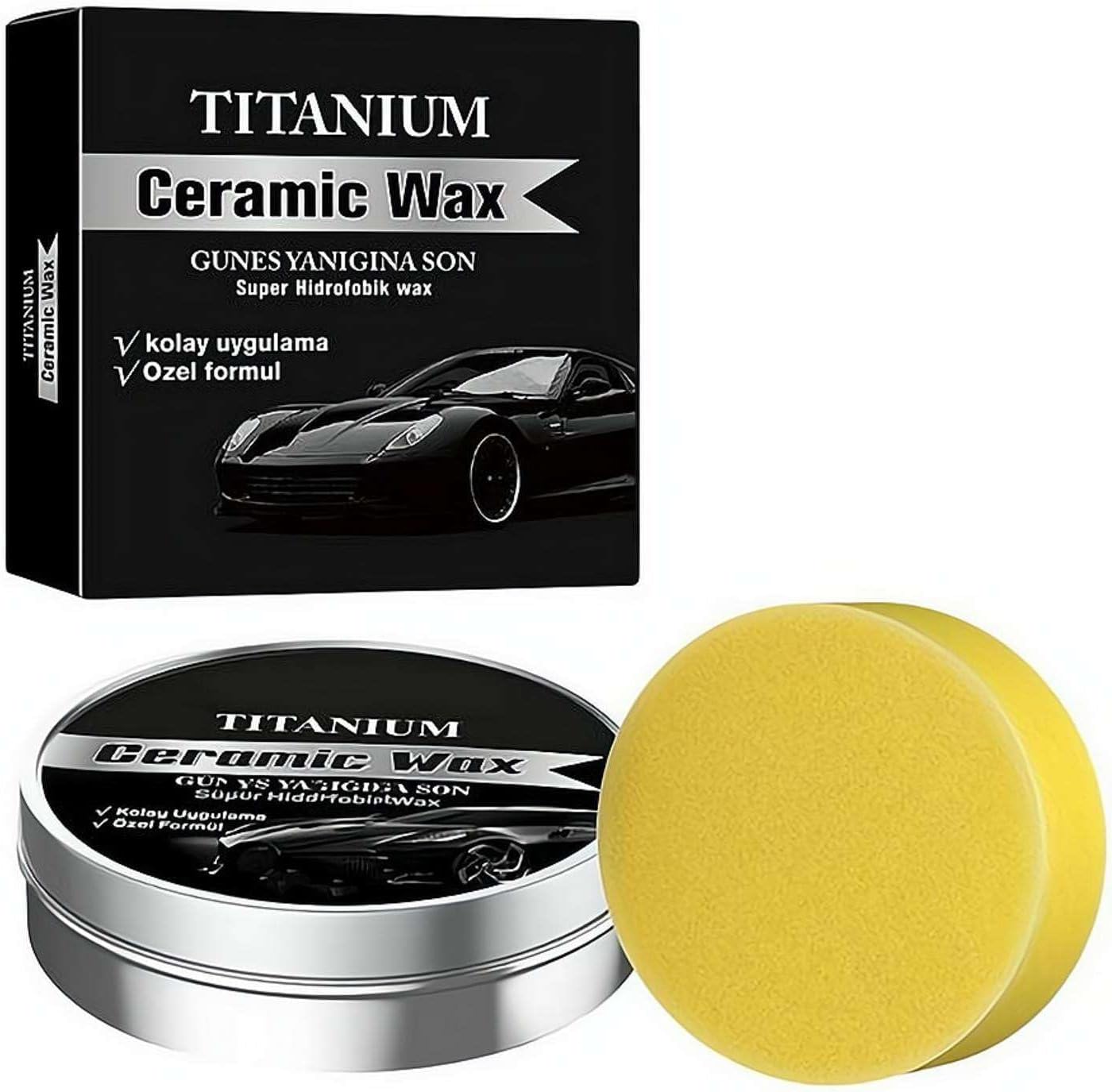 Titanium Ceramic Wax Cream – Mirror Shine Car Scratch Repair Coating Paste, Polishing Paint Remover for Auto Vehicles, Water Repellent UV Protection, 100g with Sponge