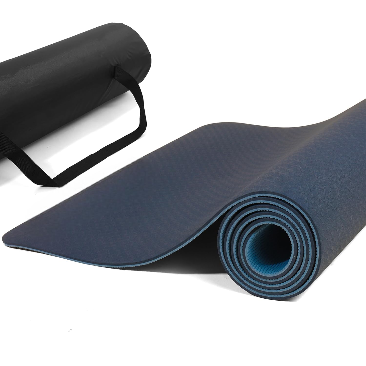 DFIZZY WELLNESS Professional Non-Slip Yoga Mat for Women Men 6mm TPE Exercise Mat with Carry Bag Friendly Anti-Tear Fitness (Blue-Blue)-image-42