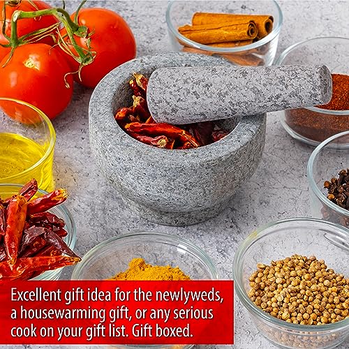 Maxam Grey Mortar and Pestle Set - 5 Inch - 1 Cup Capacity - Heavy Granite for Grinding Spices, Herbs and Avocado Masher for Guacamole and Pesto - Image 5
