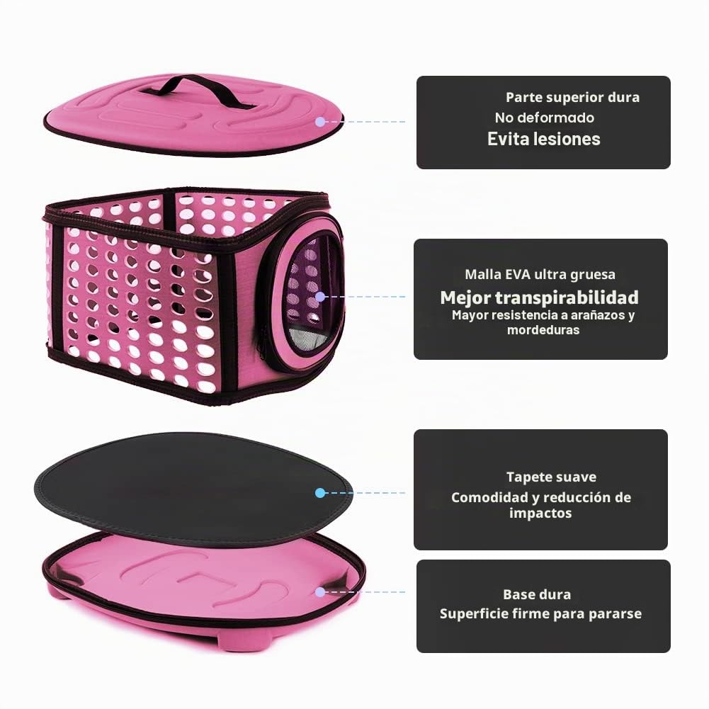 Transportin Gato Perro，Transportín de Viaje Portátil y Transpirable, Bolsa de Transporte Plegable para Mascota(Rosa
