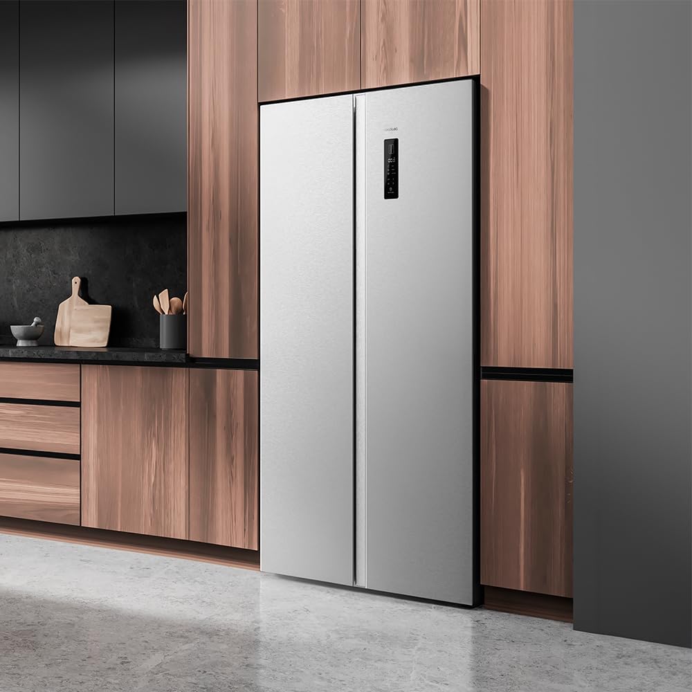 Cecotec Frigorífico Americano 2 Puertas Bolero CoolMarket SBS 430 Inox E. Side by Side de 430 L, Altura 176 cm y 84 cm Ancho, Sistema Multi Air Flow, Total No Frost, Motor Inverter Plus