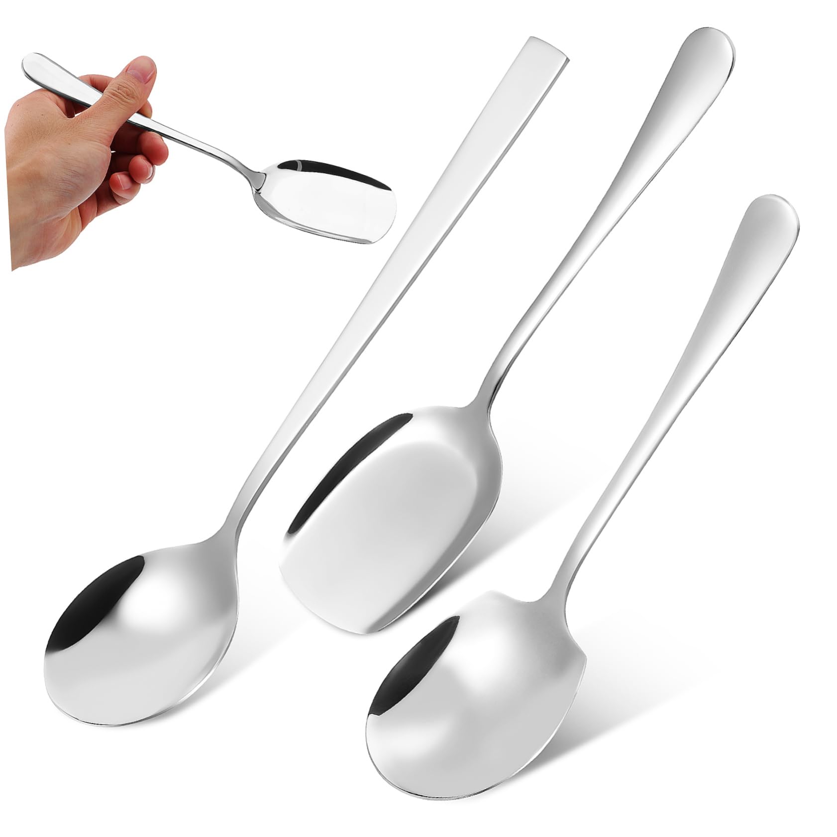 SOLUSTRE Sturdy Stainless Steel Serving Spoons Large Rice Spoon Easy Cleaning Metal Utensils
