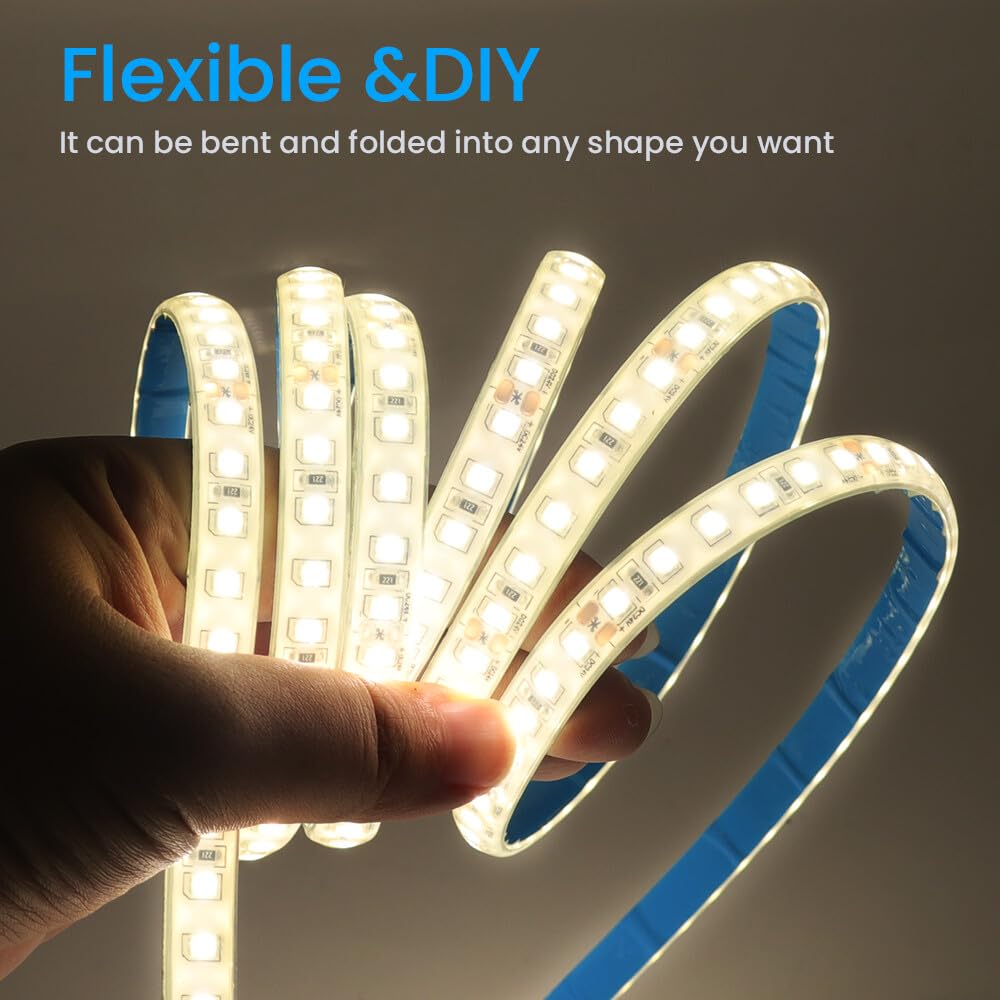 Tira de LED 24V [20m, Amarillo], IP68 Impermeable flexible, SMD2835, 120 LED/m Tira de LED cortable CRI85+, decoración para hogar y tiendas - sin fuente de alimentación