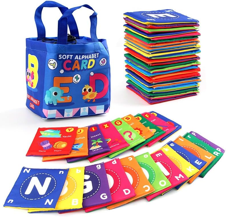 26 PCS Baby Soft Alphabet Cards, ABC Learning Flash Cards with Storage Bag, Washable Soft Letter Early Educational Toy for Babies Infants Toddlers Boys and Girls 0 1 2 3 Years Old
