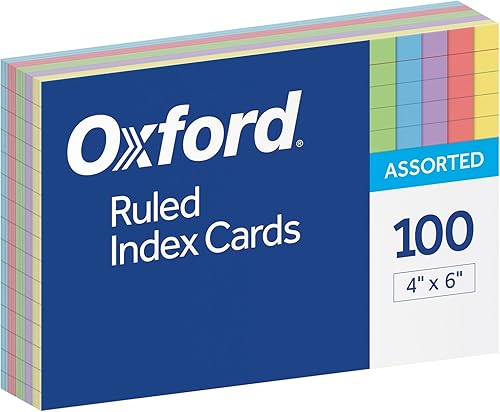 Oxford Tarjetas de índice de color a rayas, 4 x 6 pulgadas, colores surtidos, 100 por paquete (34610)