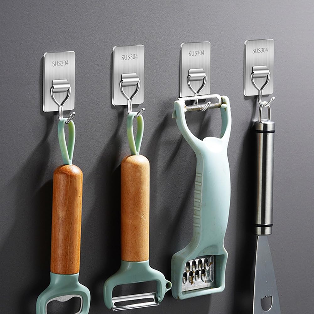 5/10 ganchos de pared de acero inoxidable, autoadhesivos, resistentes, ganchos para colgar, impermeables, adhesivos, toallas de baño, llaves, abrigos, bolsas, 10 unidades, 1