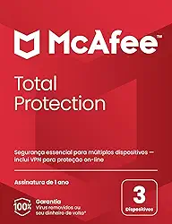 McAfee Total Protection | 3 dispositivos | Software de segurança cibernética inclui antivírus, VPN segura, gerenciador de senhas, monitoramento da Dark Web | Cartão-chave