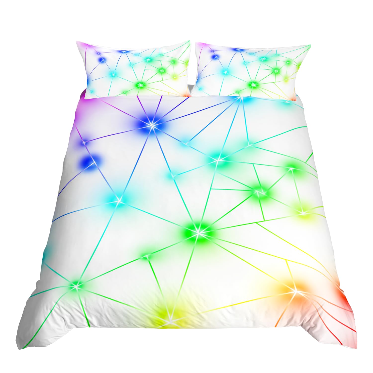 Homewish Geometric Triangle Single Bedding Set Reversible Stars Duvet Cover Neon Colorful Quilt Cover with 1 Pillowcase