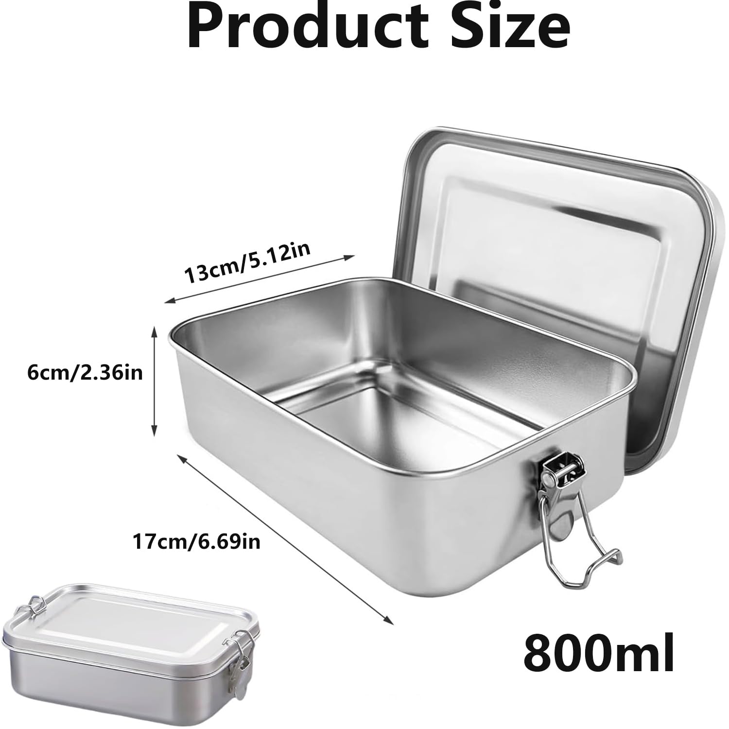 800 ml Pranzo In Acciaio Inox, Porta Pranzo in Metallo, Lunch Box in Acciaio Inox, con Guarnizione in Silicone, A Prova Di Perdite, Adatto per Scuola, Campeggio, Lavoro (Non Qualificato)