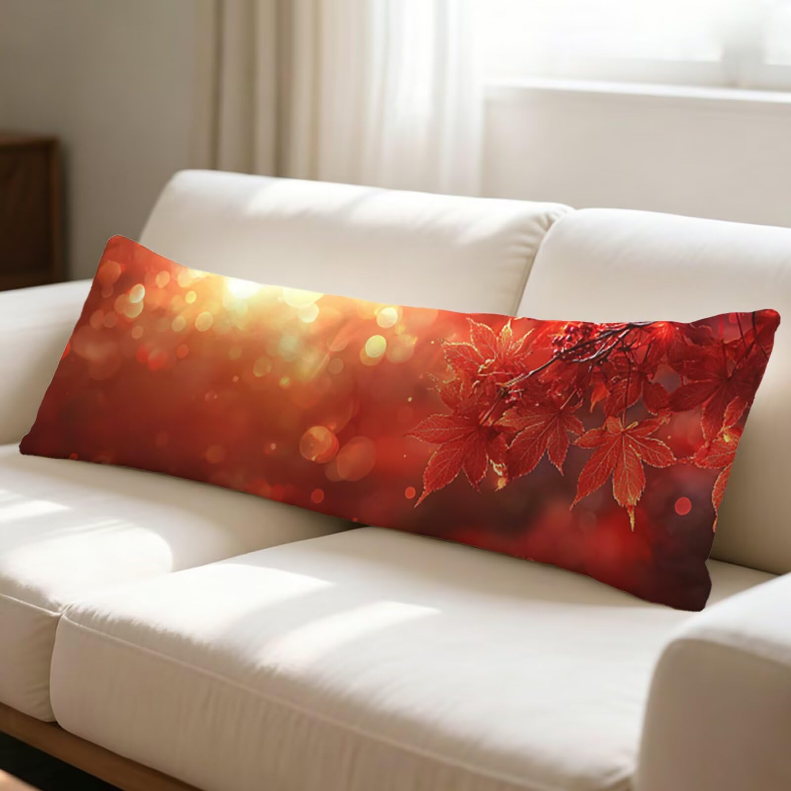 Długa poduszka do spania na biodrze 180 x 60 cm, czerwona poszewka na poduszkę łóżko, aksamitna krajobraz poszewki na poduszki na sofę, wsparcie ciążowe idealne do spania na biodrze, dekoracyjna