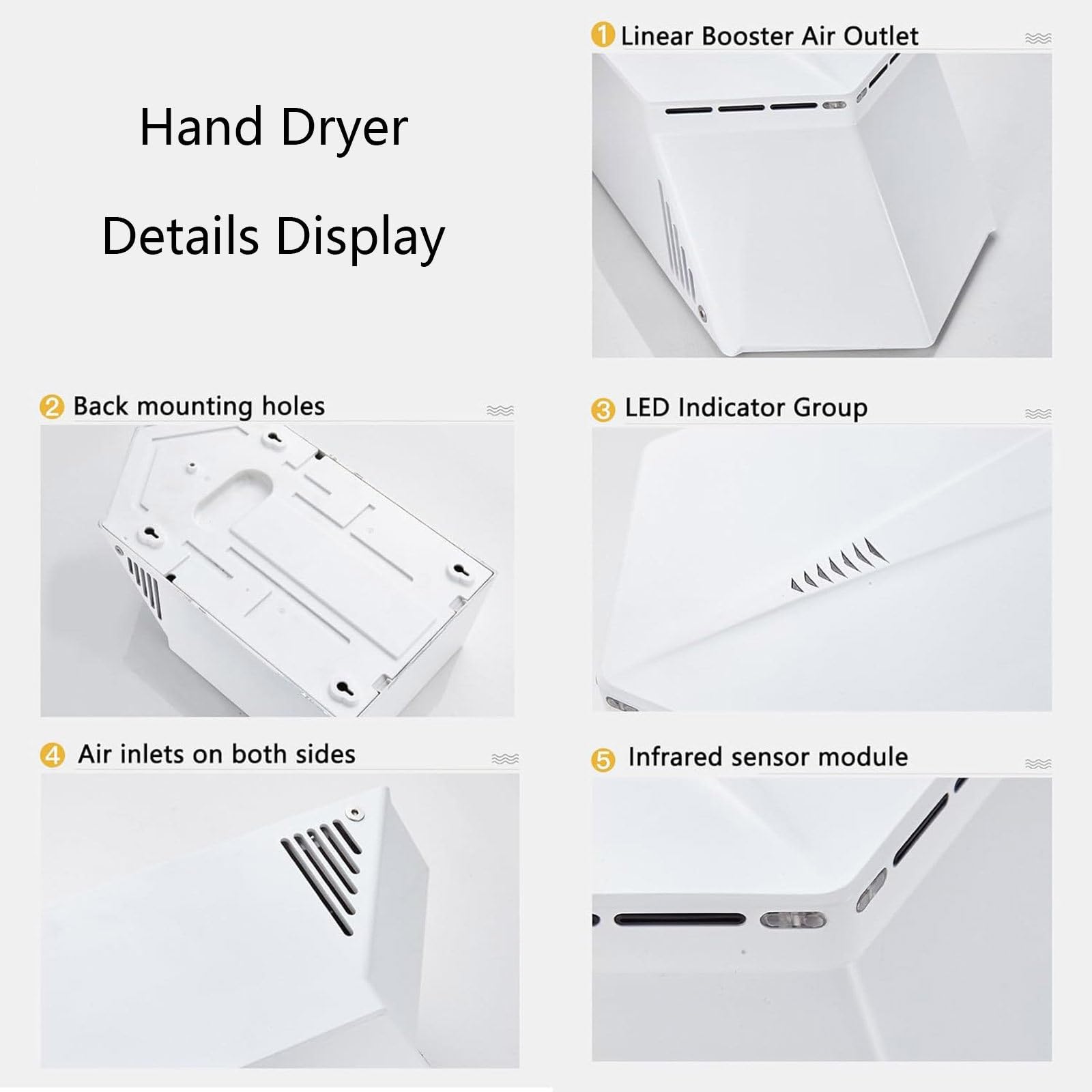 Secador de Manos Comercial, Secador de Manos de Alta Velocidad, para Baños, Uso Comercial o Doméstico, Secador de Manos Eléctrico con Filtro de Aire,White