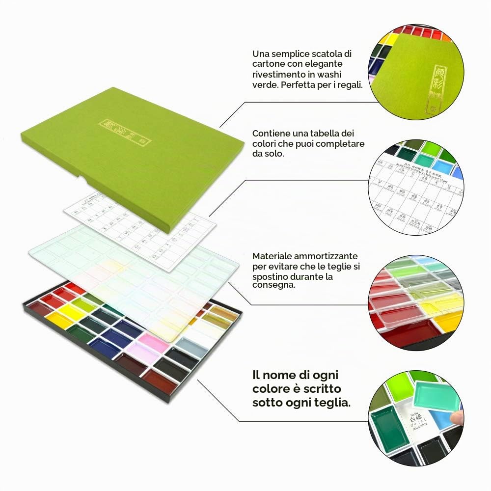 Kuretake Gansai Tambi - Set di 48 colori ad acquerello, qualità professionale per artisti e artigiani, per adulti, certificato AP, prodotto in Giappone, MC20/48V