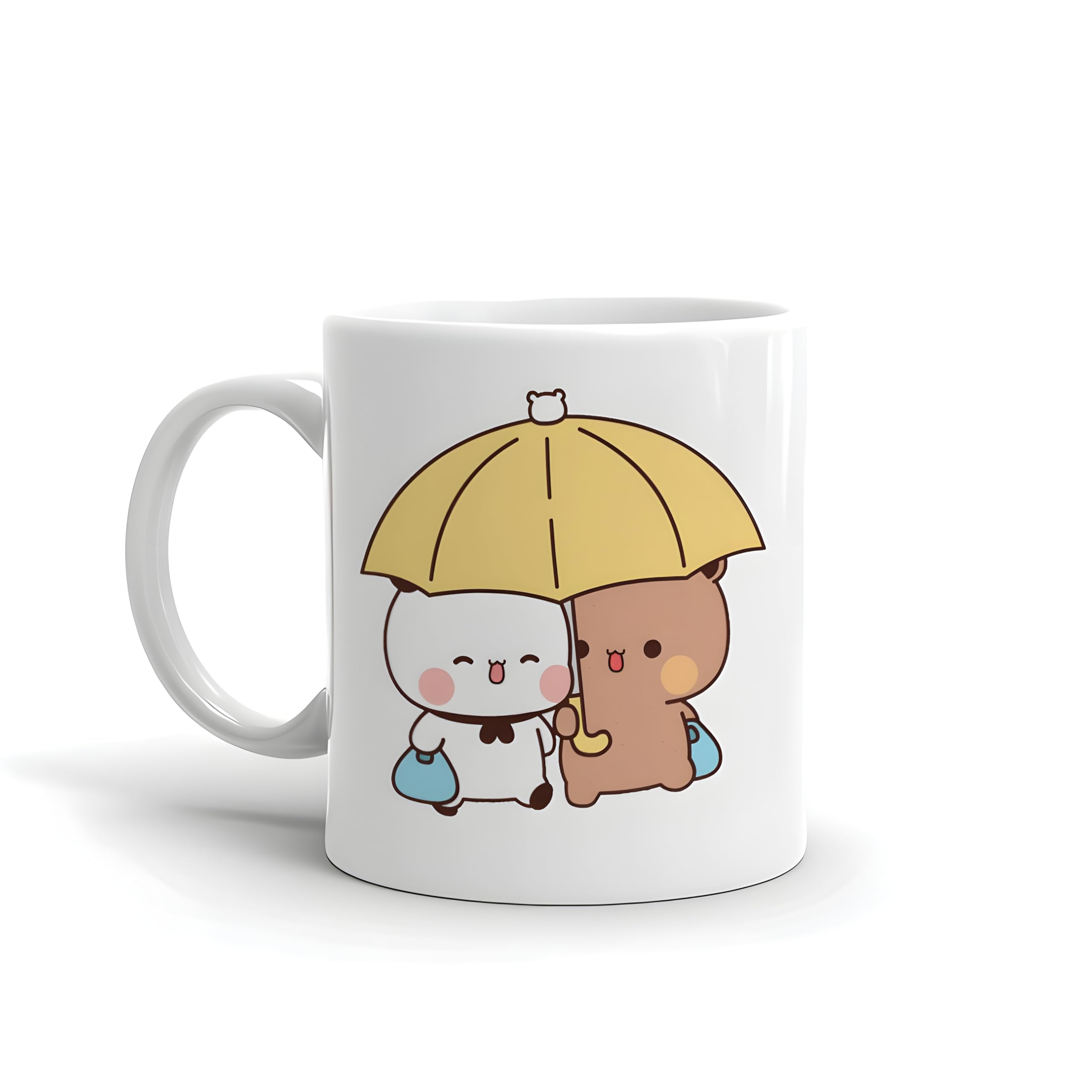 Bhavya Lifestyles Printed Bubu Dudu Coffee Mug Cute to Gift for Friend, Boyfriend, Girlfriend, Valentine Day (Set of 1) (Budu Dudu Under Umbrella)