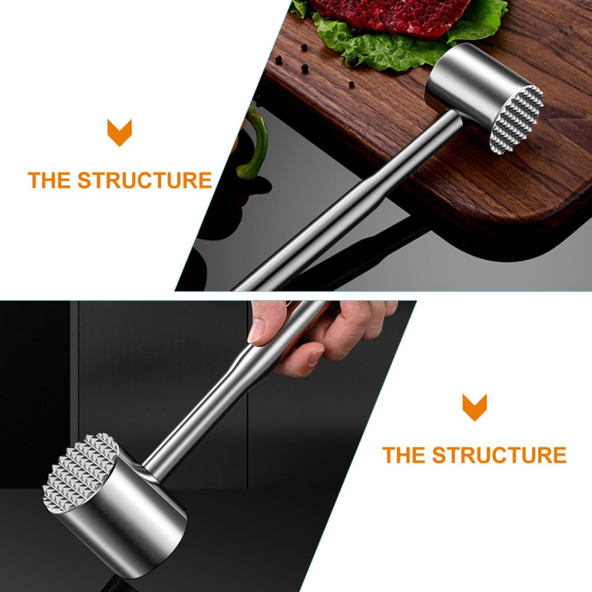 VICASKY Multi-functional Double-sided Meat Mallet Tenderizer with 304 Stainless Steel Needles, Beef and Chicken Pounder Kitchen Tool for Steak and Poultry Tenderizing