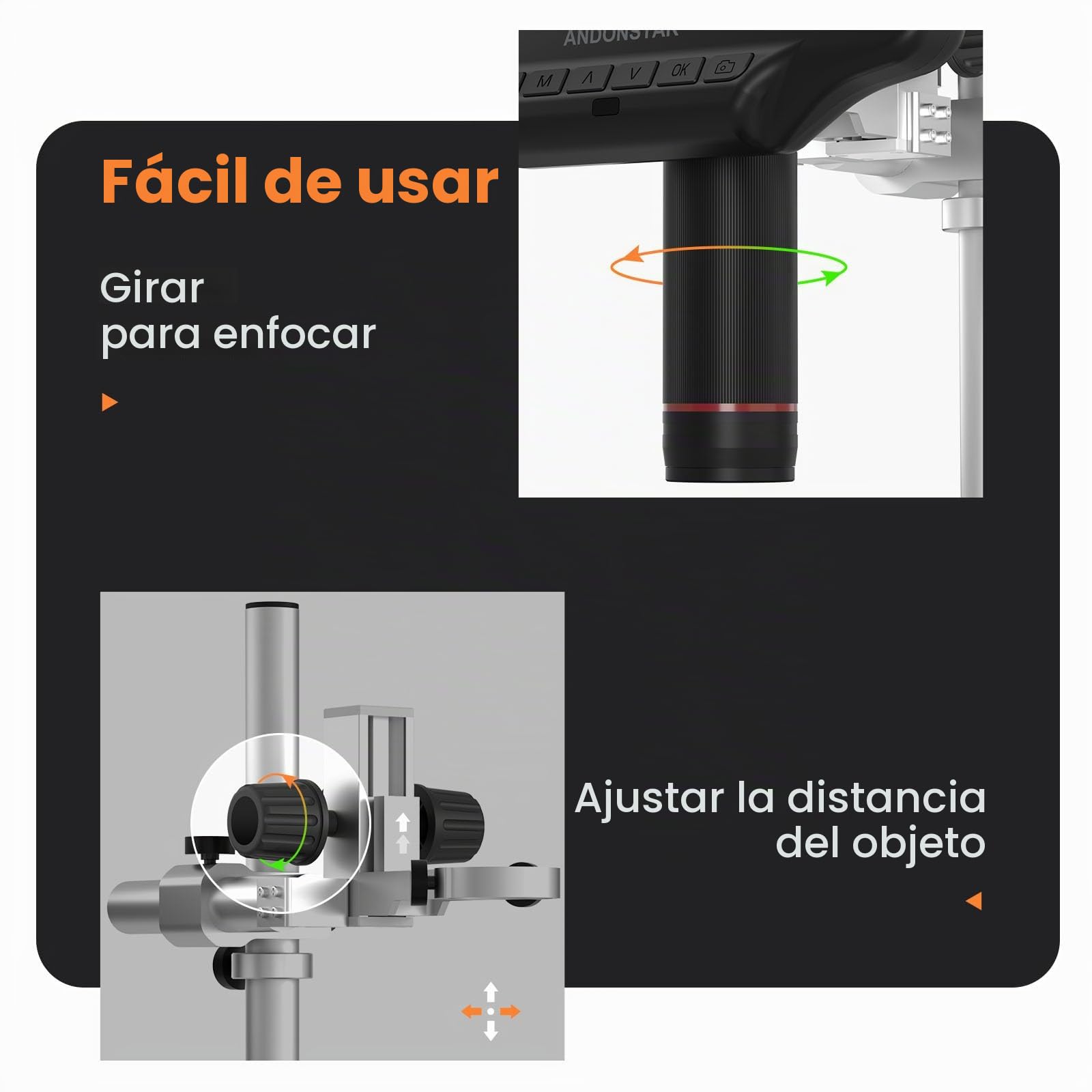 Andonstar AD407 Pro 3D HDMI microscopio digital que suelda, 4MP 2160P UHD grabación de video, 7 pulgadas pantalla LCD ajustable USB video, placa de circuito, SMT SMD DIY