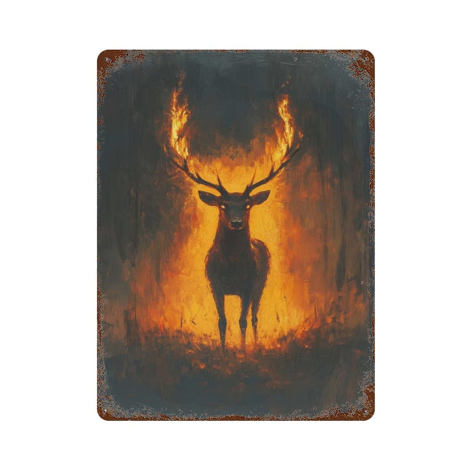 Rust Effect Fiery Stag Vintage Rust Metal Sign 15.7"x11.8", Classic Wall Plaque for Shed, Workshop And Garage Wall Decor