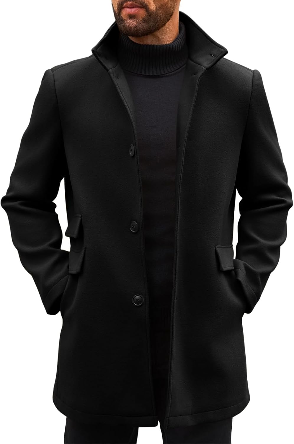 Sleek Black Pea Coat for Men