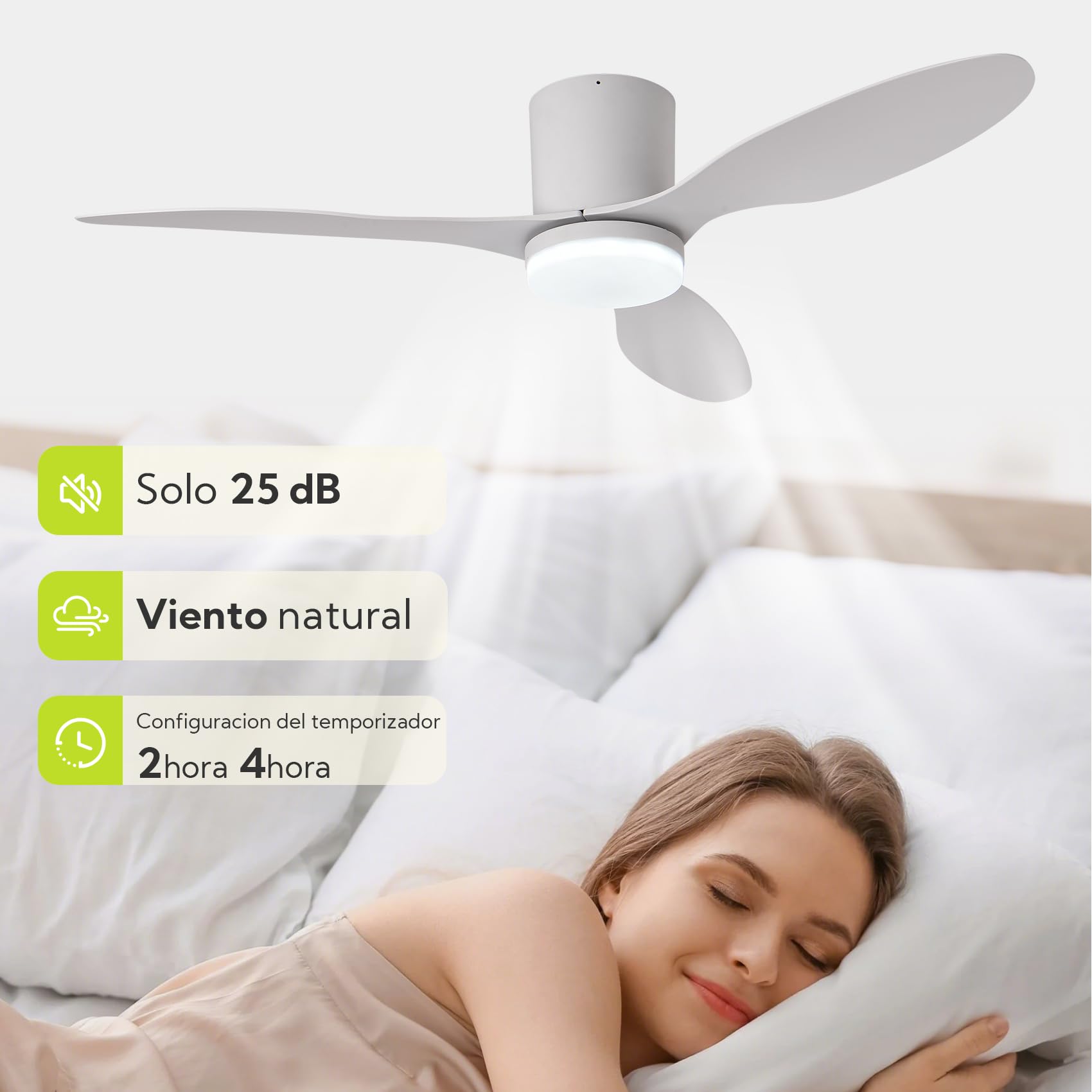 Ventilador de Techo con Luz y Mando a Distancia, 106cm, Motor DC Silencioso de Bajo Consumo, 3 Aspas de Plástico Premium Blanco (Anticorrosión), LED Regulable 3 Tonos, para Dormitorio y Salón