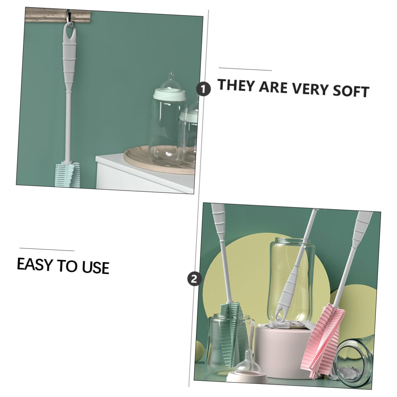 Yardwe 3 Set Spazzolino Per Ciuccio Pennello Per Bottiglie Di Cura Lavabiberon Spazzole Per Biberon Scrubber Per Biberon Detergente Per Bottiglie Gel Di Silice 2 Pezzi * 3