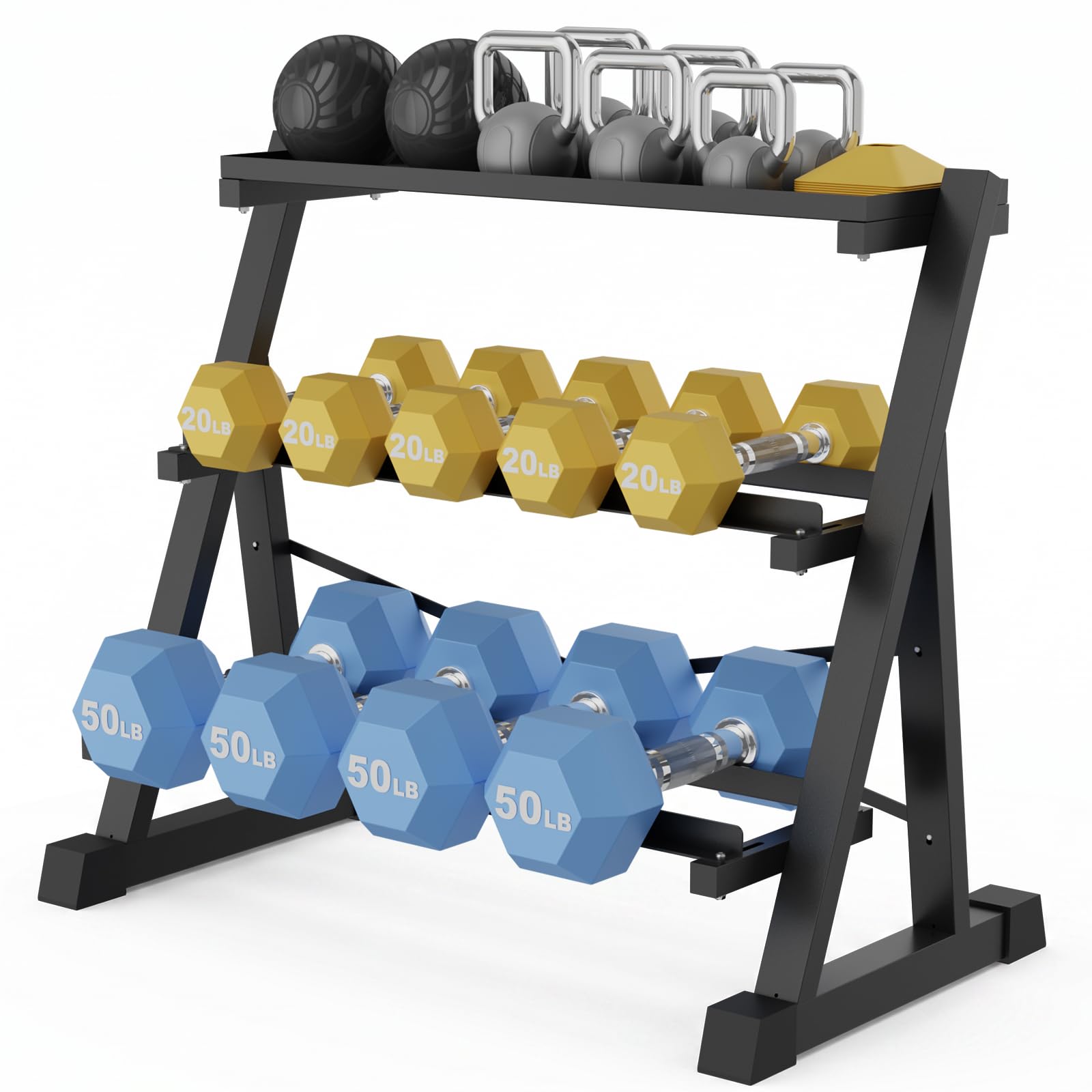 Heavy Duty Dumbbell Rack Stand with Kettlebell Storage Tray Shelf 2-3 Tier