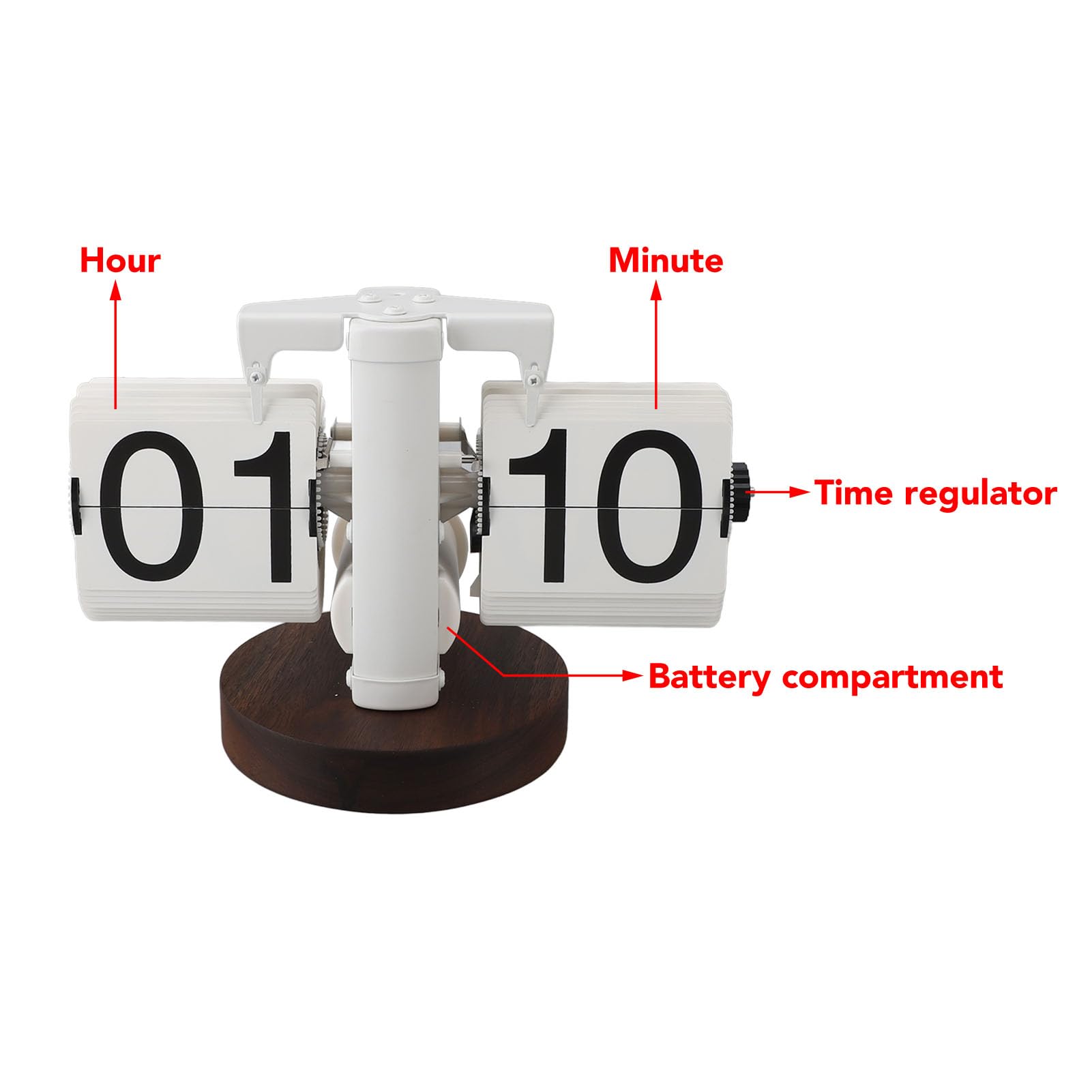 Reloj de Escritorio con Tapa Vintage, Reloj con Tapa Automático Mecánico Digital con Batería de una Sola Cara con Fuente Grande, para Sala de Estar, Oficina, Estudio (Blanco)