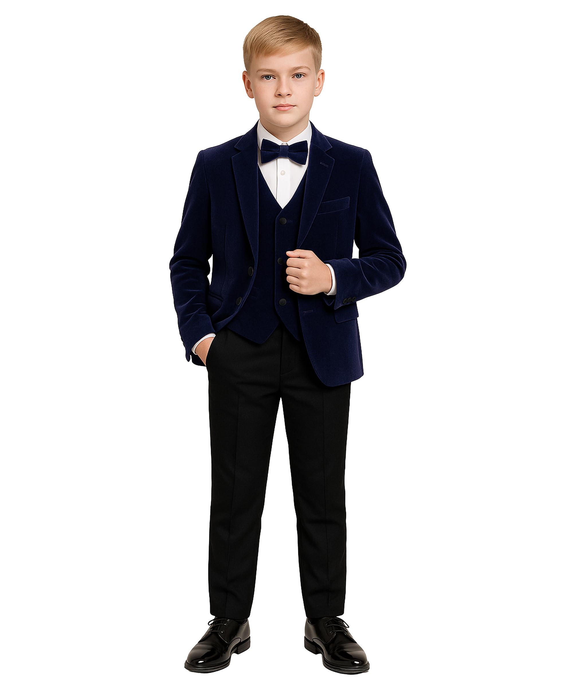 SIRRI Chłopięcy aksamitny garnitur slim fit 3-częściowy i 5-częściowy zestaw na studniówkę ślub kolację strój