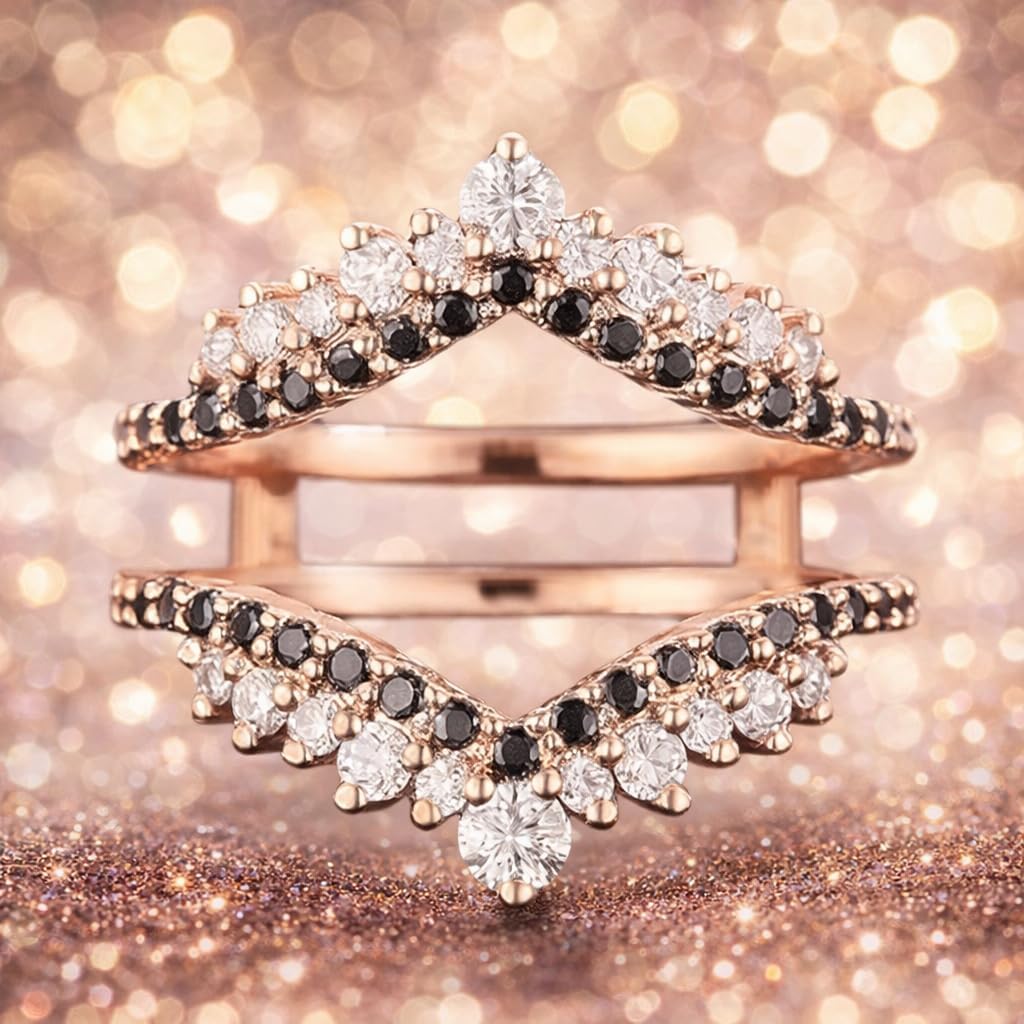 3.00 Ct Round Cut Lab Created Black and White Diamond Wedding Band Ring, 14K Rose Gold Finish, Sterling Silver, Prong Set, Women's Wrap Enhancer