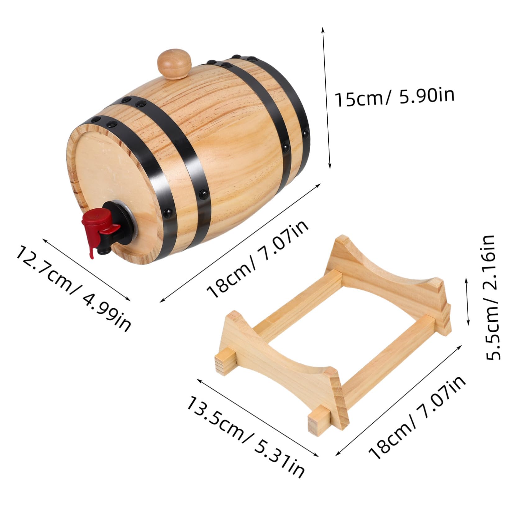 CIYODO Small Whiskey Wine Barrel Wooden Stand Whiskey Dispenser Bar Restaurant Accessory