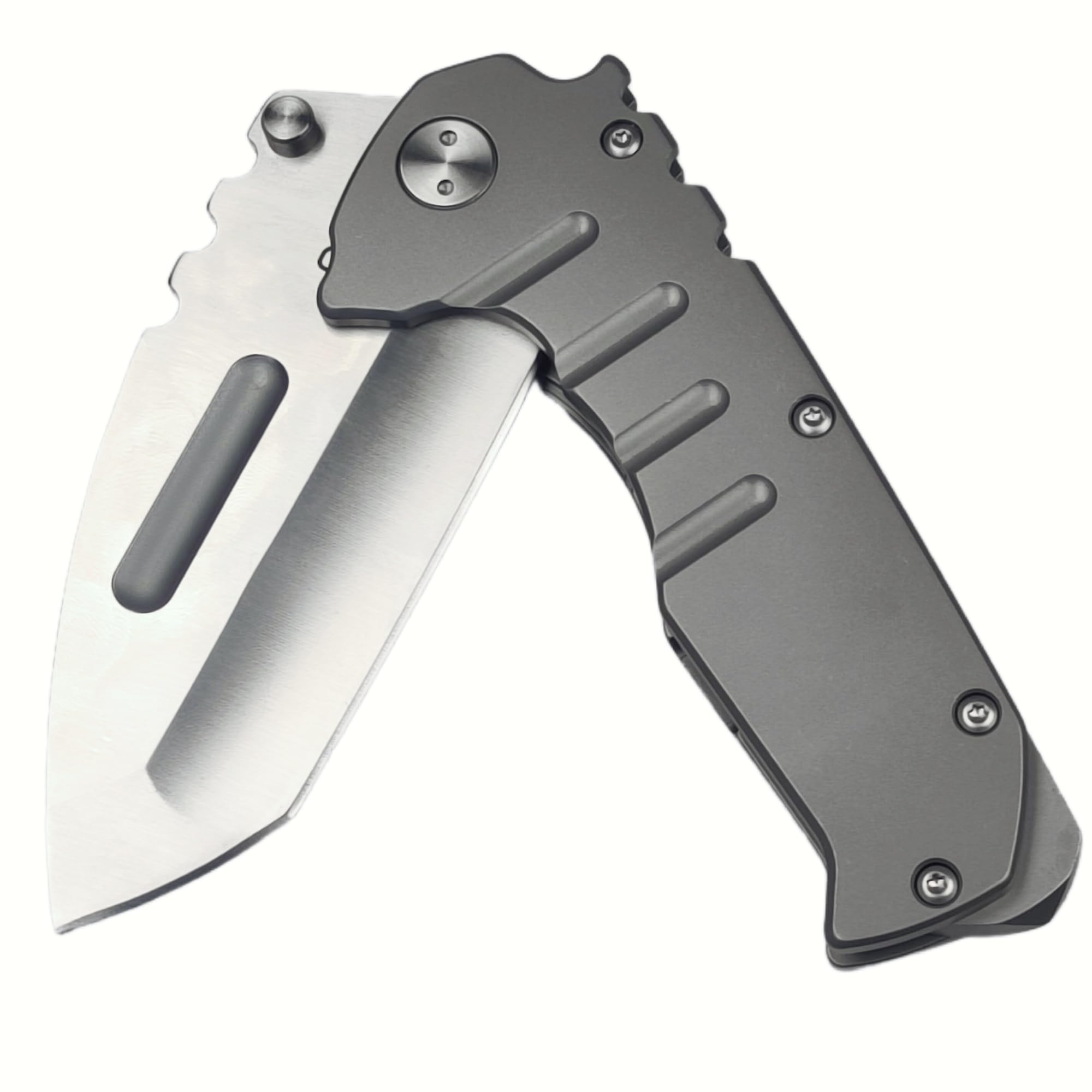 geegift Tactical Folding Knife,Folding Knife with Clip,Axe Blade Design,7Cr1 Blade Steel Handle, FrameLock Washer Glass Breaker,EDC Knife For Outdoor Camping Hiking Fishing Hunting (Grey,Axe Style)