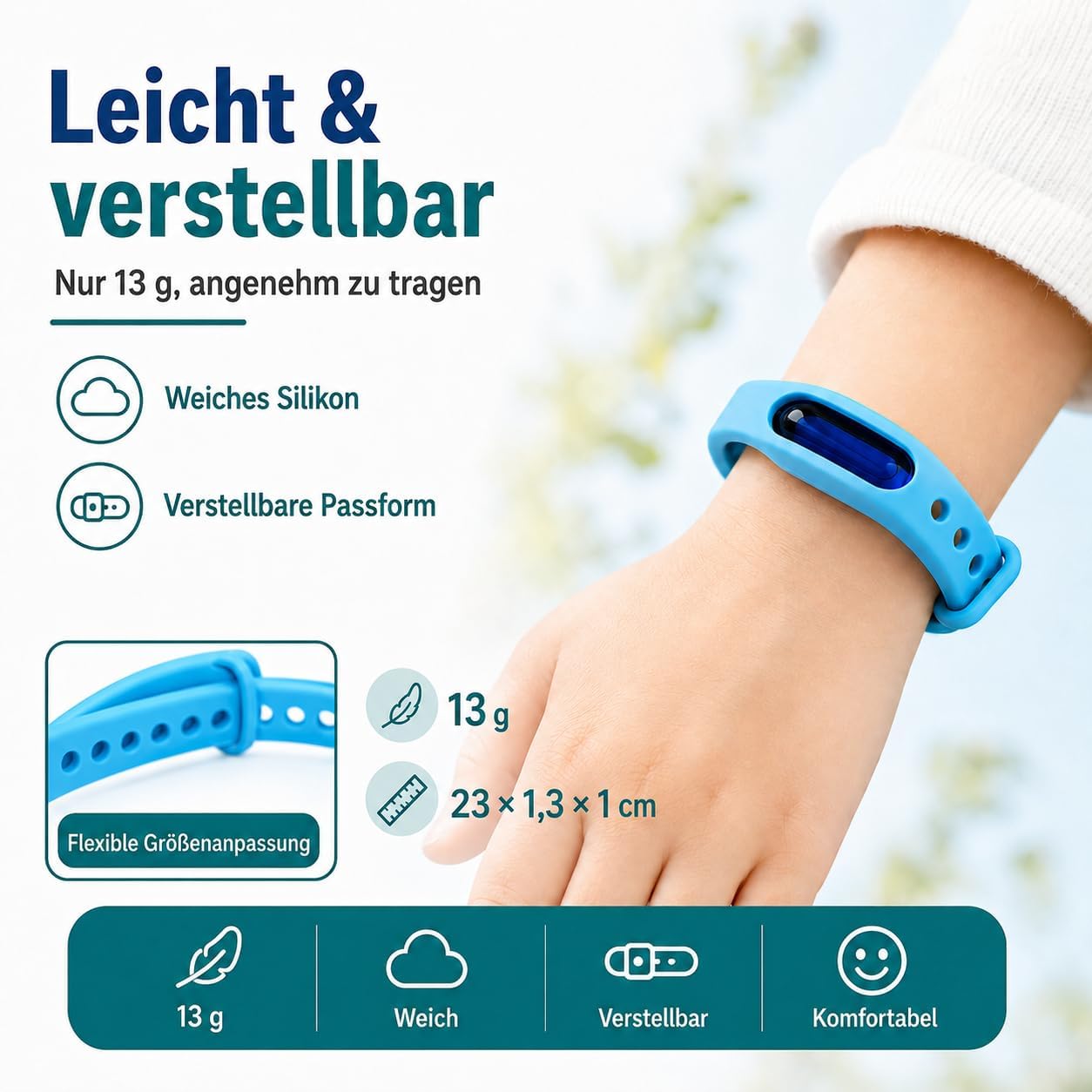 Bronoir Kinder & Erwachsene Verstellbares Silikon Abwehrband Wasserdicht für Camping Outdoor