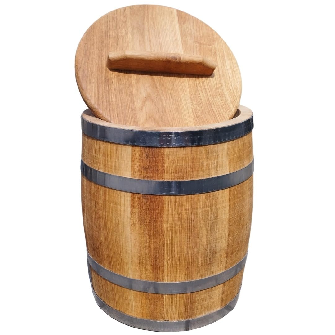 Sauerkrautfass 10L aus Eichenholz – Handgemachtes Gärfass mit Deckel & Gewicht – Holzfass zum Einlegen von Gemüse, Kimchi, Gurken – Naturbelassenes Fermentationsfass