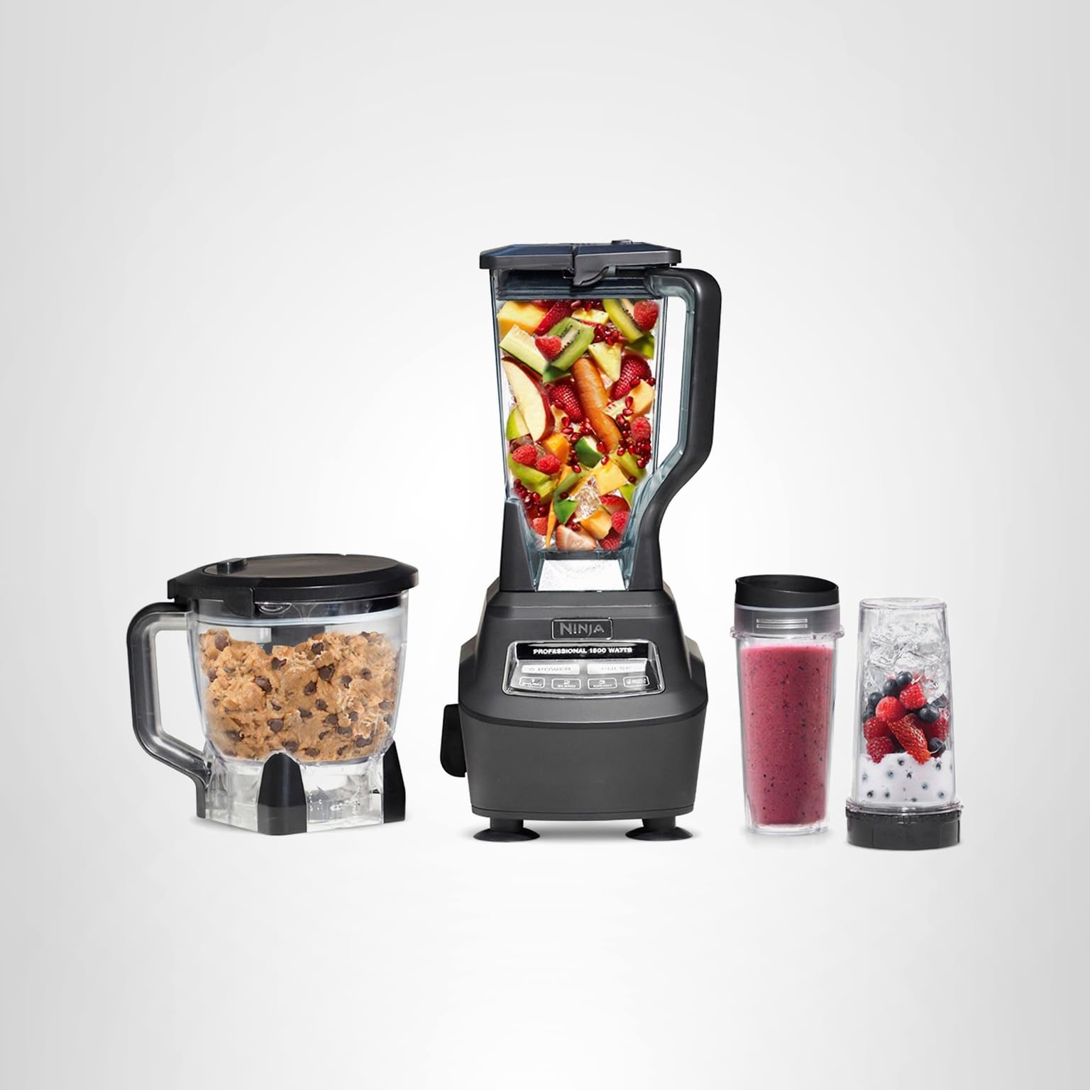 Ninja Kitchen System | All-in-One Food Processor & Blender for Smoothies | Includes Pitcher, (2) 16 oz. To-Go Cups & 8-Cup Bowl | Makes Salsa, Dough, Shakes, & Frozen Drinks | 1500W | Black | BL770: Pitcher + Bowl + (1) 18-oz. Cups