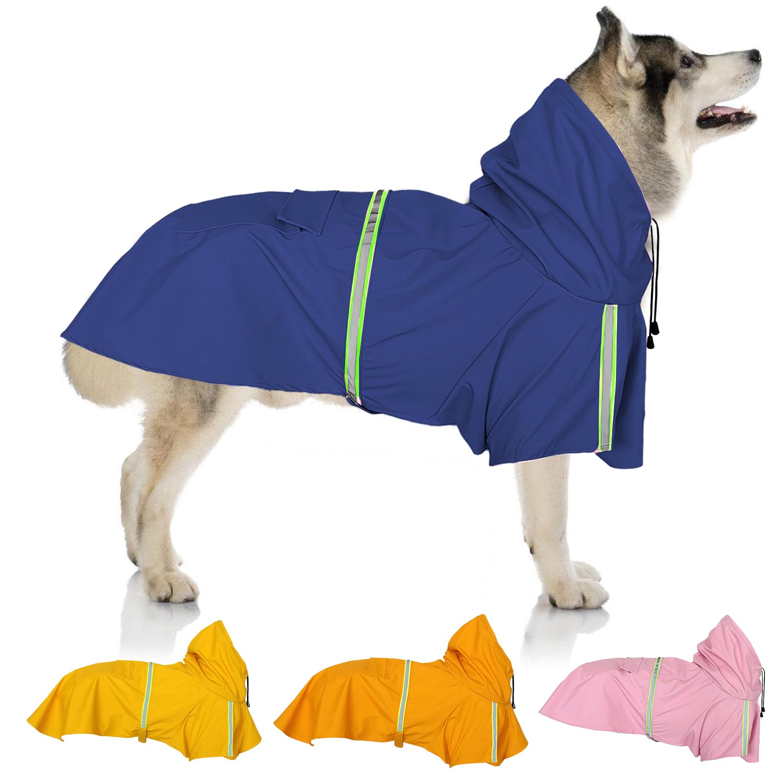 Impermeabile Cani Impermeabile Impermeabile per Cani Impermeabile con Cappuccio Traspirante Impermeabile per Animali Domestici Cuccioli Poncho Antipioggia con Strisce Riflettenti (Blu, 4XL)