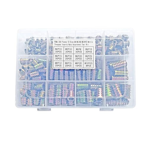 Miniatura 7 de 265 piezas de insertos de tuerca M4M5M6M8M10 de 12 tamaños, insertos de tornillo de aleación de zinc, surtido de insertos roscados para madera,