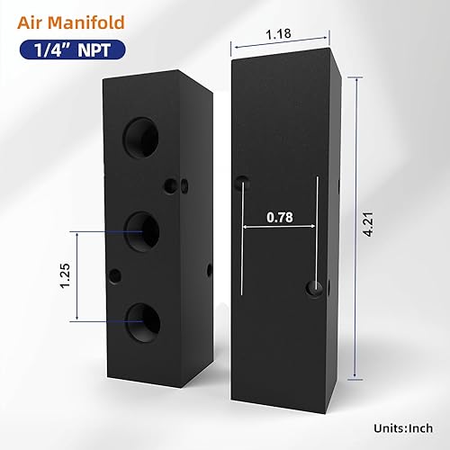 Miniatura 2 de 1/4" colector de compresor de aire en línea NPT, divisor de manguera de línea 3 vías 5 puertos Colector neumático bloque de distribución de aire con