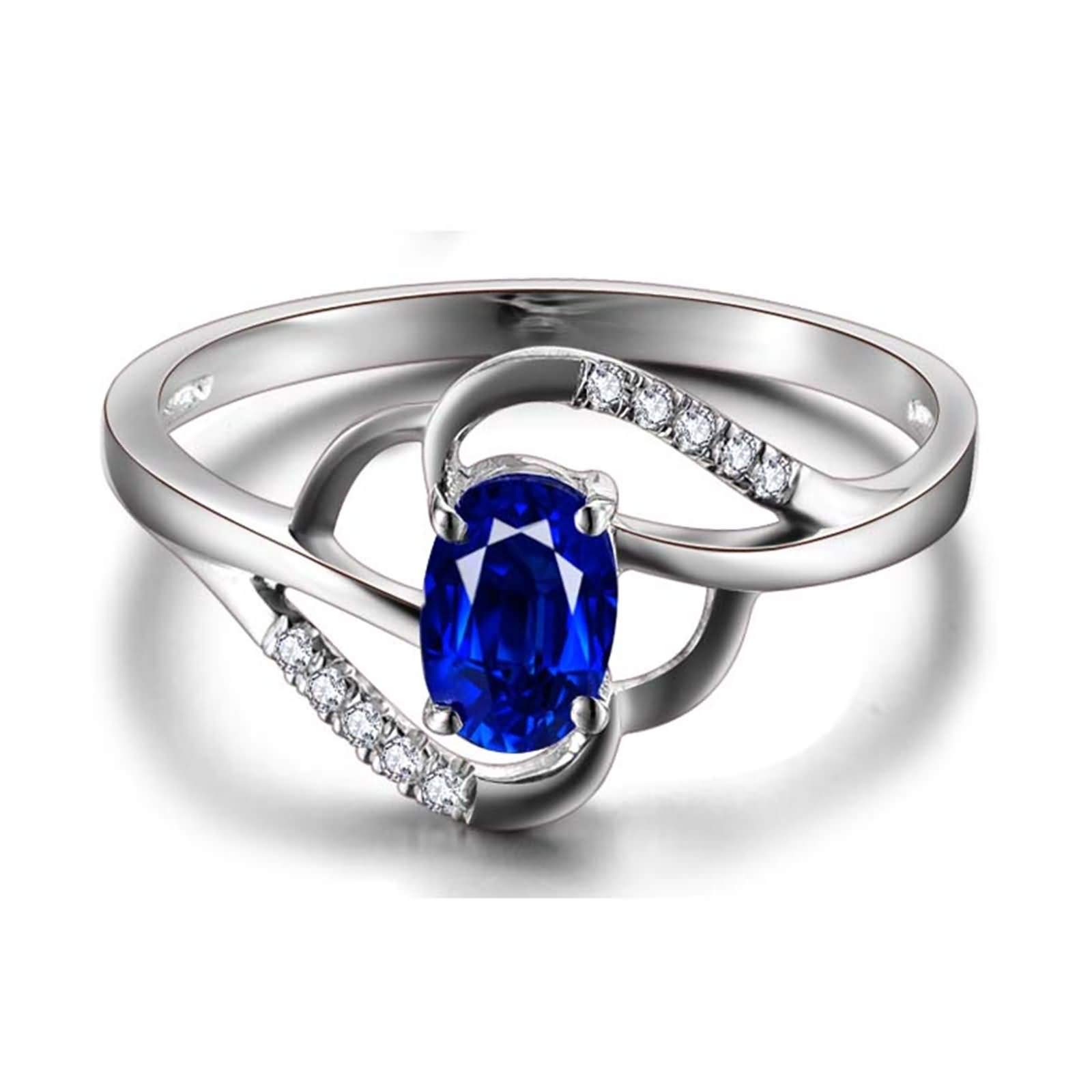 Daesar Anillo de Boda de Mujer con Oval con Zafiro Creado de 0.5ct y Moissanita, Oro Blanco 9K/14K/18K, Anillos de Compromiso Matrimonio Plata Azul